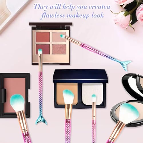 6 Piece Mermaid Makeup Brush Set Cute Girl Makeup Brush Set Beauty Makeup Tools Female Beauty Concealer Cream Brush, Suitable for Girls, Teenagers and Children Gifts (Colour1)