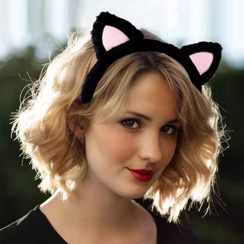 Cat Ear Headband for Women Girls 3pcs Plush Fuzzy Cat Ears Headbands Cute Animal Hairband Halloween Costume Party Accessories