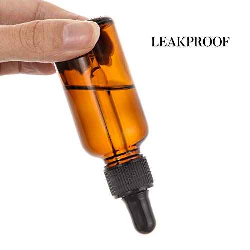 4 Pack, 1 oz Thick Dark Amber Glass Dropper Bottles with 1 Funnels & 4 Labels - 30ml Tincture Bottles with Eye Dropper - Leakproof Essential Oils Bottle - Storage and Travel for Beauty or Health