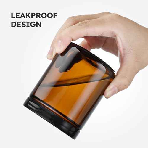 8oz Amber Glass Jars with Lids, 3 Pack Candle Jars with Blank Labels, 250g Wide Mouth | Lotion Container for Sample, Cream, Lotion, Honey, Powder, Jelly | Home & Beauty