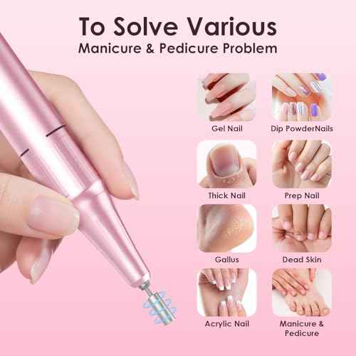 Professional Electric Nail Drill 45000RPM (Portable & Rechargeable) (with 11 Drill Bits ) Cordless Nail File Machine for Shaping, Polishing & Removing Gel Nails for Salon Home (Pink)