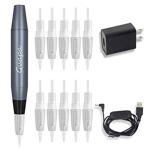 Guapa Microblading Tattoo Machine Electric MST Permanent Makeup Machine Tattoo Gun Device with 50pcs Cartridge Needles for Eyebrow Eyeliner Lip Body Art Beauty (Machine Gray+50pcs Needles)