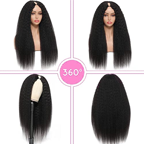 V Part Wig Human Hair Wigs for Black Women Kinky Straight V Part Wig 12A Virgin Hair Half Wigs for Women No Lace Upgrade U Part Human Hair Wigs Full Head Clip in Half Wig V Shape Wigs (18inch)