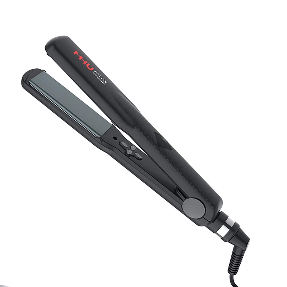 Professional Dual Voltage Hair Straightener 1.25" Keratin Ceramic Flat Iron Fast Heat Up for Home Use Iron Wide Plate Adjust Temperatures Auto Shut Off, Black