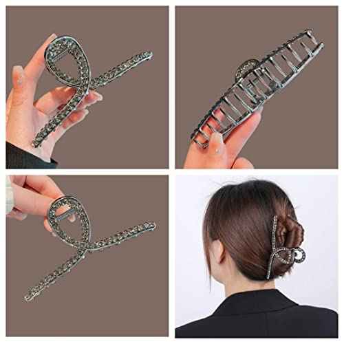 Large Rhinestone Embellished Hair Clips for Thick Hair - 5.2" Long Jumbo Bling Fancy Jaw Clips for Women and Girls
