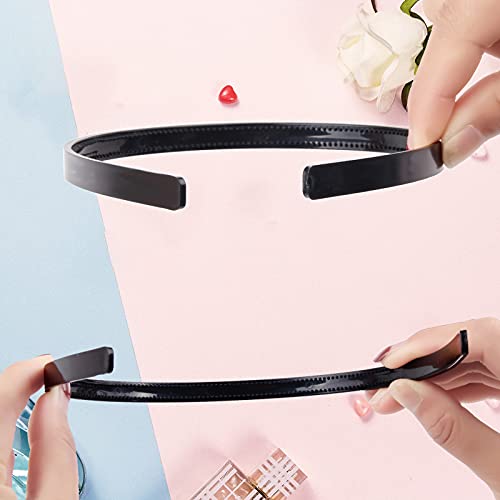 36 Pcs Black Plastic Headbands with Teeth Comb for Women Girls,9mm Hard Plain Thin Hair Bands DIY Accessories for Lady,Sold