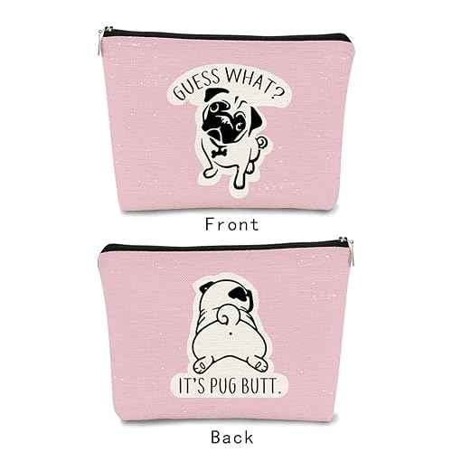 Pug Gifts for Lovers: Funny Makeup Bag Organizer, Cosmetic Bag for Women, Birthday Gift for Pug Mom (Pink)