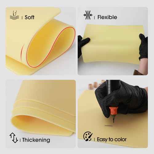 INKin 3MM Tattoo Practice Skin 30x20CM, 5Pcs Tattoo Skin Double Sides for Practicing, Tattoo Fake Skin Silicone for Beginners And Professional Tattoo Artists