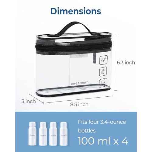 BAGSMART TSA Approved Toiletry Bag, 2 Pack Clear Makeup Cosmetic Bag Organizer, Quart Size Travel Bag for Toiletries, Carry-on Travel Accessories Essentials, Black-2pcs