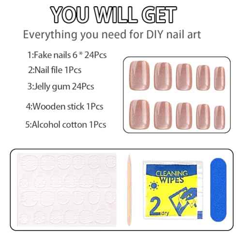 Fall Press On Nails Medium Square Girls Fake Nails with Cat's Eye Simplicity High-end Winter Press ons Design, Acrylic Artificial False Nails Press On Stick On Nails for Women