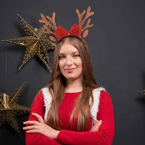 Brown Christmas Antlers Headband Reindeer Ears Headbands for Women Girls Glittery Deer Antler with Bow Hairband Christmas Holiday Hair Accessories 1PCS(Style 5)