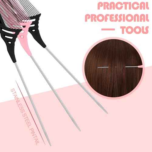 12 Pcs Weaving Winding Combs 9 Inch Foiling Combs Rat Tail Comb with Steel Pin Heat Resistant Teasing Parting Combs for Professional Hair Stylists Braids Highlighting Winding Hair