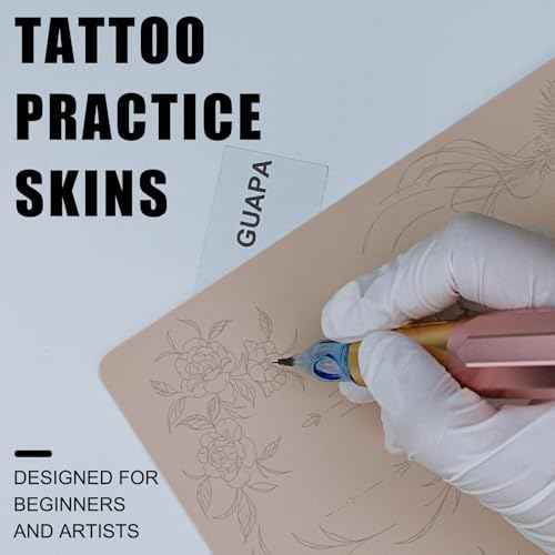 2PCS Double-Sided Tattoo Practice Skin with Pre-Printed Light Gray Stencil Designs ?1.5mm Thick Silicone Pad for Fine Line & Tiny Tattoo Training (2PCS Pink Pad #10)