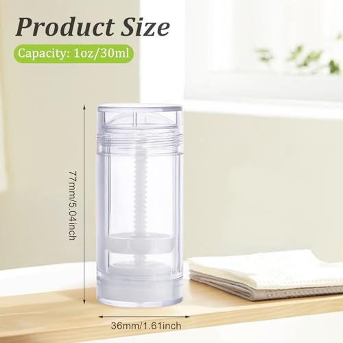 12 Pcs 30ml/1oz Clear Deodorant Containers Refillable Bottom Refilling Round Stick Plastic Twist Up Deodorant Bottles for DIY Chapstick Lip Balm Crayon
