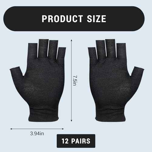 12 Pairs Black Cotton Fingerless Gloves Moisturizing Night, Uv Sun Protection Gloves for Driving