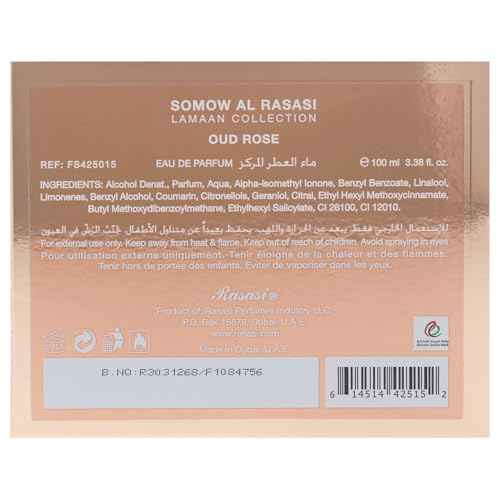Rasasi Somow Al Oud Rose - Eau de Parfum 100ML (3.4 OZ) - Premium Arabian Perfume For Women, A Remarkable Women Perfume Long-Lasting Fragrance With Lasting Essence, A Memorable Gift For Women