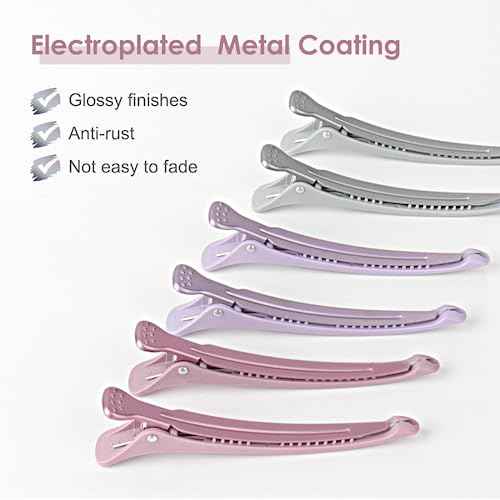 AIMIKE Hair Sectioning Clips with Silicone Band - 6pcs No Crease Duck Billed Clips for Styling, Cutting, and Rollers in Morandi Color