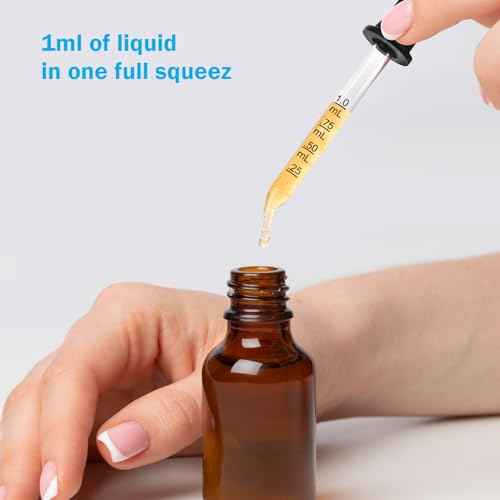 Herain 8 Pack Glass Pipette Dropper, Ear and Eye Dropper Bent & Straight Tips, 1 ml Droppers for Essential Oils, Lab, Crafts, Measuring and Transferring a Variety of Liquids