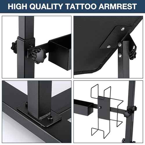Udefineit XL Large Tattoo Arm Rest with Black PU Leather Pad, Adjustable Height & Angle Arm Rest Tattoos Supplies Storage Stand, Professional Tattoo Armrest with Four-corner Base Stability Strongly