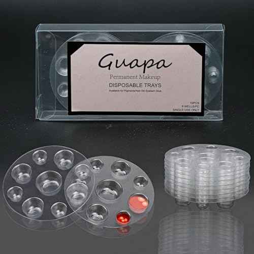 Guapa 10pcs/Box Disposable Tattoo Ink Cup Tray - Eco-Friendly Plastic, Portable and Hygienic Tattoo Pigment Holder for Professional and Novice Use (Transparent nine-hole tray)
