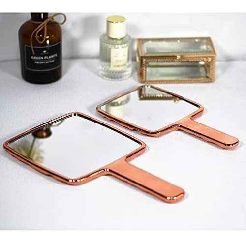 Hand Held Mirror Electroplate Mirror Rose Gold, Square 11x6.7inch