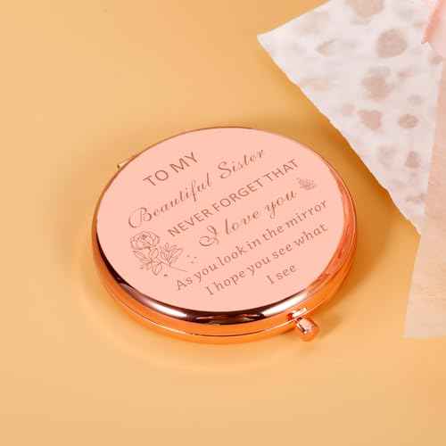 Back to School Stuff, Sister Gifts Compact Mirror, Sisters Gifts Rose Gold Compact Mirror, Gift for Sister for Women Girls Sisters, Sisters Gifts