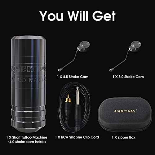 Ambition Torped 32mm Rotary Tattoo Machine Short Pen with Brushless Motor Professional Cartridges Tattoo Gun with RCA Cord for Tattoo Artists