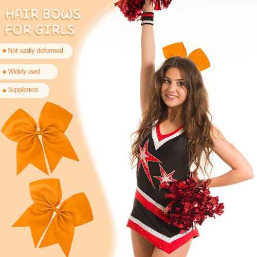 2 PCS Large Orange Hair Bows for Girls - Cheerleading Bows with Large Size for Cheerleaders' Hair