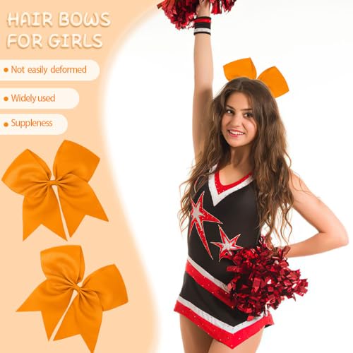 2 PCS Large Orange Hair Bows for Girls - Cheerleading Bows with Large Size for Cheerleaders' Hair