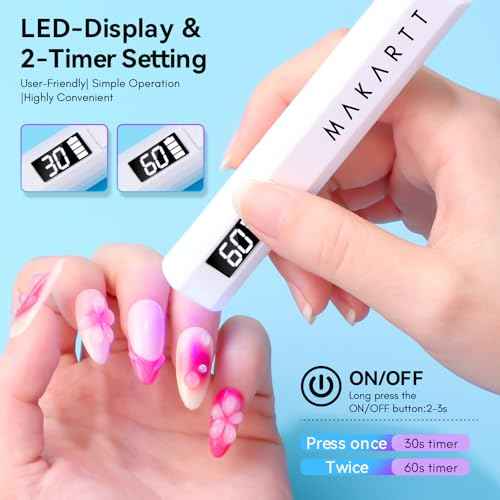Makartt UV Light for Gel Nails: Handheld Mini Flash Cure Lamp Portable Lumi?re Nail Dryer for Curing Gel Polish Nail Glue Rechargeable USB Nail Light with LCD 2 Timer for Fast Drying Home Salon Use
