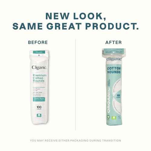 Cliganic Organic Cotton Rounds (300 Count) Makeup Remover Pads, Hypoallergenic, Lint-Free | 100% Pure Cotton (Packaging May Vary)