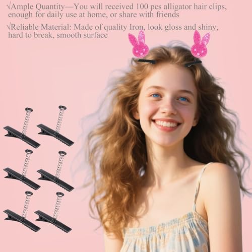 100PCS Metal Duck Bill Hair Clips,Black Diy Alligator Clips With Spring,Iron Hair Bow Hairpins Single Prong Hair Hairpins for Halloween Christmas DIY Hair Accessories Party Supplies Photo Props