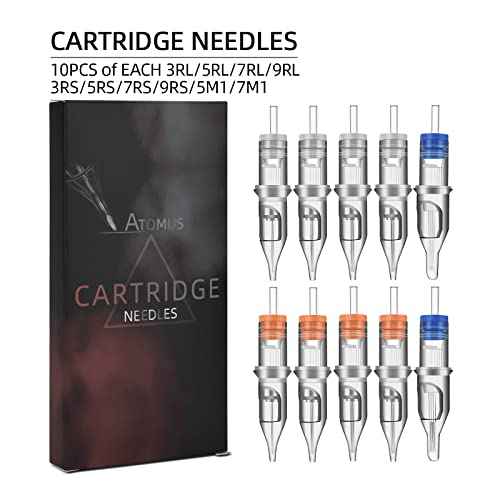 100pcs Mixed Tattoo Cartridge Needles, ATOMUS Assorted Disposable Tattoo Needle 3RL 5RL 7RL 9RL 3RS 5RS 7RS 9RS 5M1 7M1 for Tattoo Machine