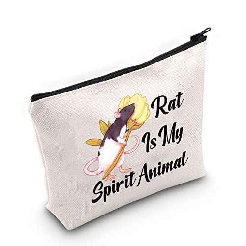 G2TUP Rat Lover Gift Rat Is My Spirit Animal Makeup Bag Rat Mom Cosmetic Bag Rat Owner Gift Crazy Rat Lady Zipper Travel Pouch Animal Lover Gift (Rat Is My Spirit Animal White Bag)