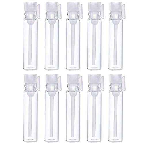 Teensery 100 Pcs Empty Perfume Sample Bottles Mini Glass Refillable Sample Vial Containers with Clear Cap for Aromatherapy, Essential Oil, Fragrance and Liquid (1ml)