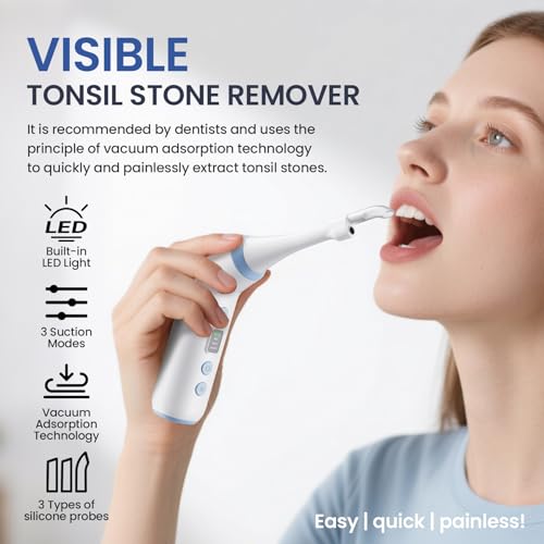 Tonsil Stone Remover with Camera, Electronic Tonsil Stone Removal Kit with LED Light,3 Suction Levels,Fight Bad Breath,Tonsil Stone Vacuum,USB Rechargeable