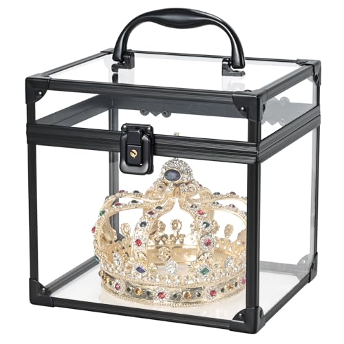 FRENESSA Portable Makeup Case Clear Crown Box Cosmetics Display Case Toiletry Organizer Box Transparent Acrylic Artists Train Case Travel Makeup Tools Storage for Vanity Bathroom Counter Dresser Case