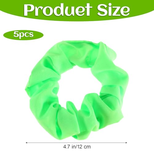 Bremorou 80s Neon Hair Scrunchies 5 Pack - Soft Elastic Hair Ties - Neon Yellow, Green, Coral, Hot Pink, Orange - Perfect for 80s Parties, Workout Costumes & More