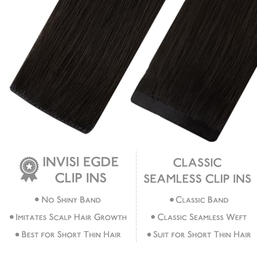 WENNALIFE Invisi Edge Clip in Hair Extensions Real Human Hair, 12 Inch 80g 7pcs Dark Brown Invisible PU Skin Weft Straight Extensiones De Cabello Hmano Clip Ins