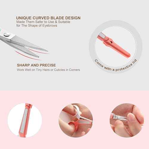 PAFASON High Precision Eyebrow Grooming Scissor Set, Beauty Makeup Cosmetic Tool, Curved, Straight Tip, Stainless Steel, Safety Case for Trimming Eyelash Extensions