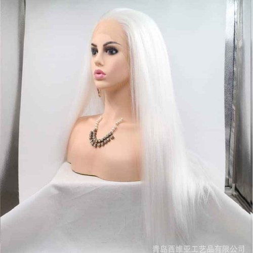 Xiweiya 1001# Snow White Blonde Color Yaki Straight Wig Long Hair Wig Synthetic Lace Front Wigs Heat resistant Fiber Hair For Women 24 inch