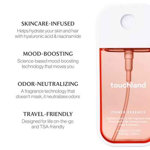 Touchland Power Essence Hydrating Body & Hair Fragrance, Peachy Lychee, 2 FL. OZ. Travel Size Body Mist
