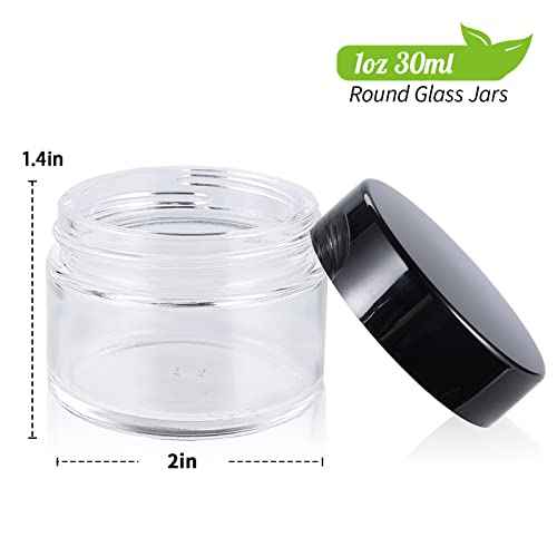 1oz Glass Jar with Lid, Hoa Kinh 40 Pack Clear Round Containers Cosmetic Glass Jars with Inner Liners and Black Lids Travel Jars for Storing Lip and Body Scrub, Lotion, Body Butter, Bath Salts, Liquid