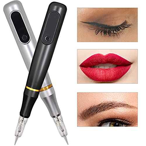 Guapa Semi Permanent Makeup Machine with LED Display 3 Speed Levels Brow Silver Tattoo Machine with 20pcs 1P/1R Needle Cartridges for Ombre Powder Brows Microblading Shading