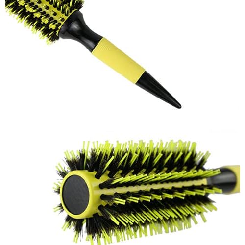3 in 1 Ceramic & Ionic Bristle Round Barrel Hair Brush Set for Women & Men - Professional Styling, Blow Drying, Curling with Boar Bristle Brush & Scalp Comb (Yellow)