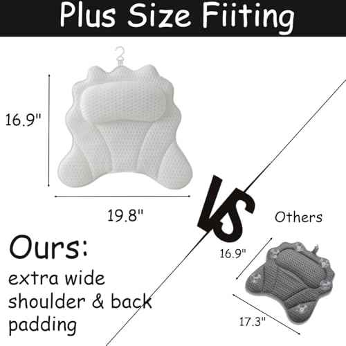 King Mills Plus Size Tub Pillow for Bathtub, Bath Pillow Luxury Bathtub Pillow, Ergonomic Bath Pillow for Women, Bath Tub Pillows for Head and Neck with Soft 4D Air Mesh Fabric, Fits All Bathtub