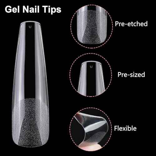 LoveOurHome 240pc XXL Coffin Nail Tips Clear Fake Nails Extra Long Press on Nails Coffin Acrylic Nail Full Cover Ballerina Artificial Fingernail Soft Gel False Nails 12 Sizes for Gel Nail Extension