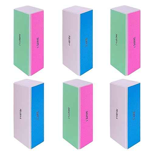 4 Way Nail Buffer Block (6 pcs), Nail Shine Buffers Blocks Files for Natural and Acrylic Nails Smoother Buffing Block Polisher Fingernail File Buffer 120/240/600/3000 Grit for Buffing Shinning