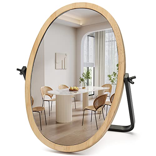 Geloo Vanity Makeup Table Mirror - Desk Mirrors 360 Adjustable Rotation,Wood Framed Small Standing Mirror for Bedroom,Tabletop,Office,Antique,Dresser,Countertop 11.8'' x 7.8''