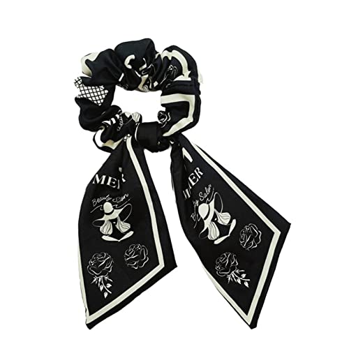 women's bow hair scrunchies vintage temperament hair tie hair rope (black)